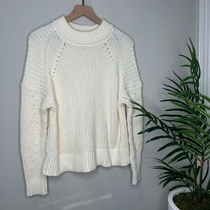 Express 100% Cotton Cream Knit Crew Neck Sweater
